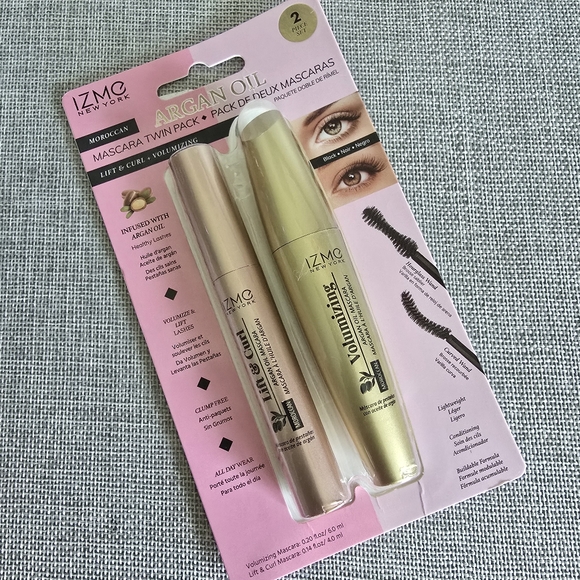 New IZME Moroccan Argan Oil Twin Pack Black Mascara Volumizing Left & Curl - Picture 1 of 1